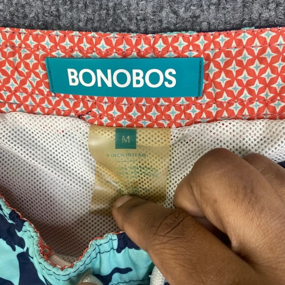 Bonobos Mens 9 Inch Swim Trunks Blue Mint Green Tropical Floral Shorts Size M